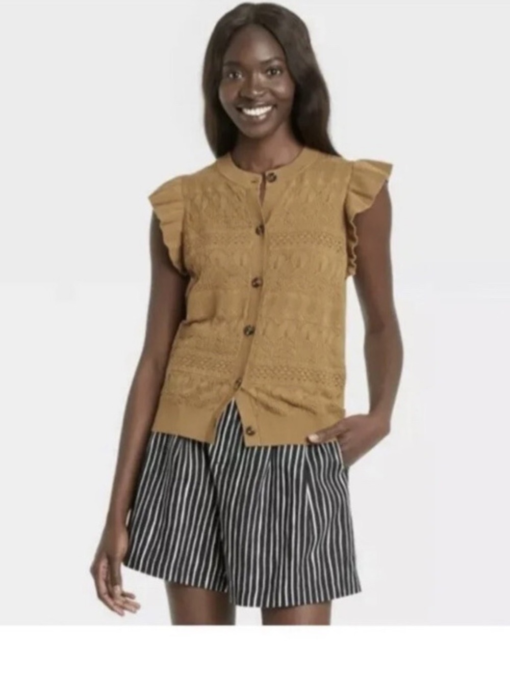 Who What Wear Bronze Ruffle-Sleeve Knit Vest